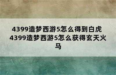 4399造梦西游5怎么得到白虎 4399造梦西游5怎么获得玄天火马